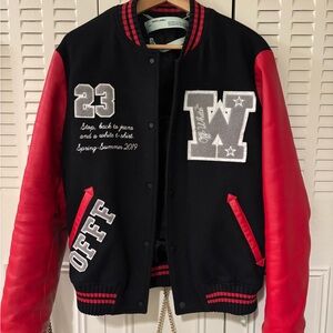 Off-White Black and Red Letterman Jacket